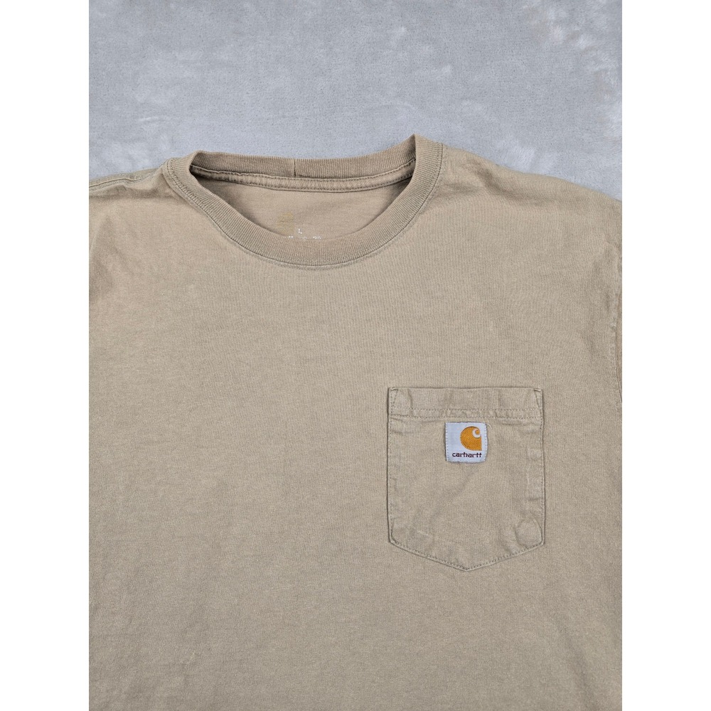 Carhartt Pocket T-Shirt Mens Large Tan Short Sleeve Workwear Distressed *Read